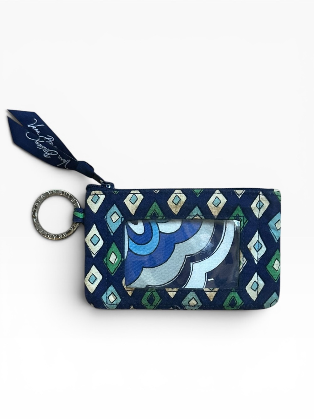 Vera Bradley Blue Mosaic ID Coin Purse Wallet with Key Ring